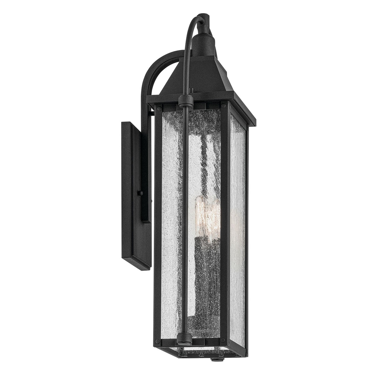 Kichler Harbor Row 10.5in 3-Light Outdoor Wall Sconce | Farmhouse Textured Black and Clear Seeded Glass | Covered Patios | Model 49715BKT