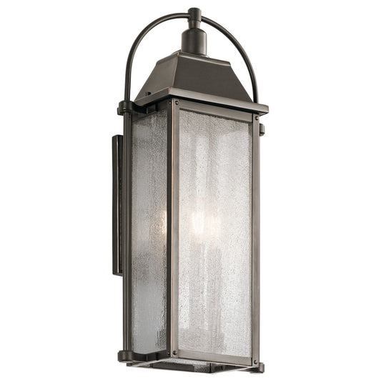 Kichler Harbor Row 10in 3-Light Outdoor Wall Lantern | Olde Bronze Aluminum Clear Seeded Glass | Covered Patio & Entryway | Model 49715OZ