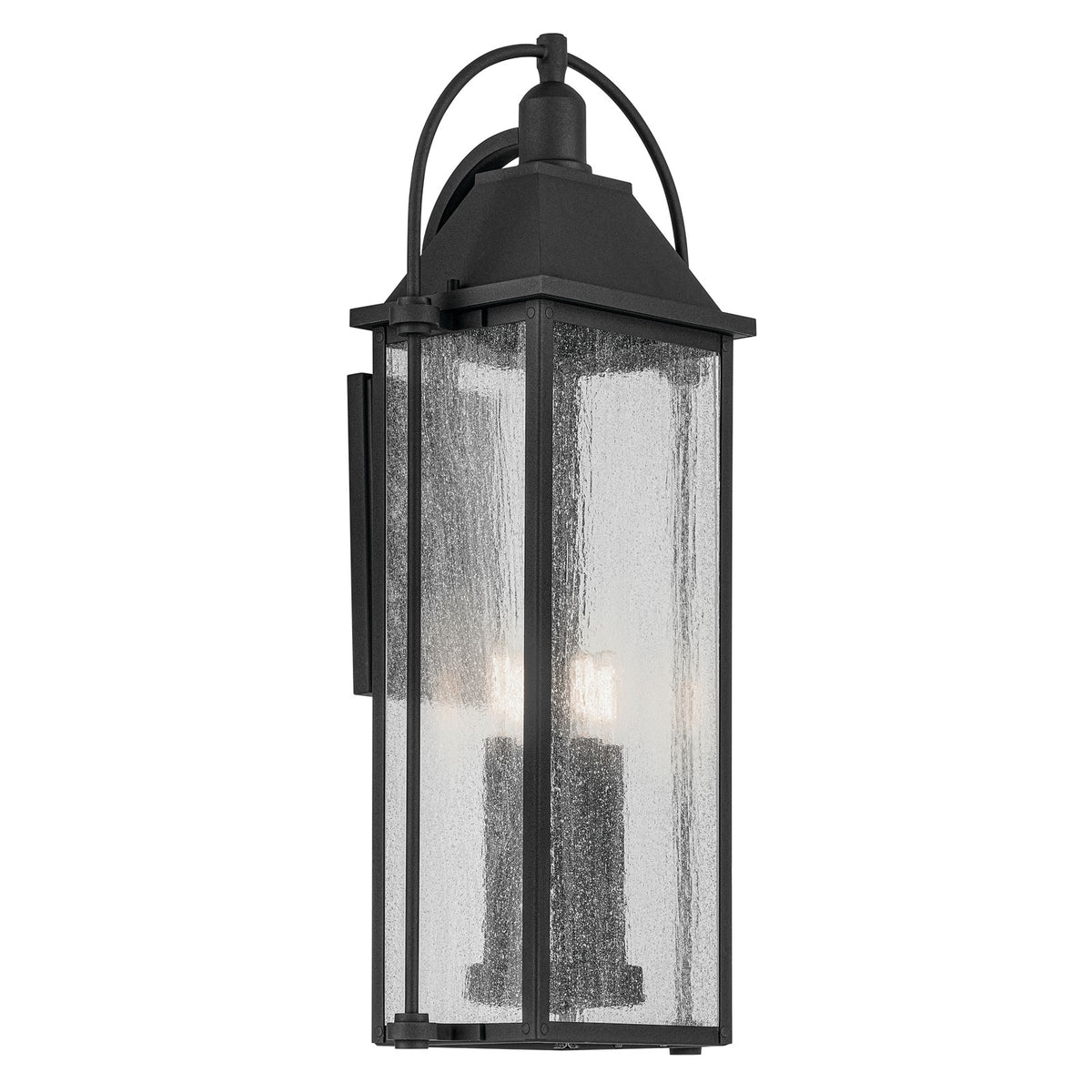 Kichler Harbor Row 12in 4-Light Outdoor Wall Light | Farmhouse Textured Black and Clear Seeded Glass | Covered Patio & Entryway | Model 49716BKT