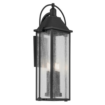 Kichler Harbor Row 12in 4-Light Outdoor Wall Light | Farmhouse Textured Black and Clear Seeded Glass | Covered Patio & Entryway | Model 49716BKT