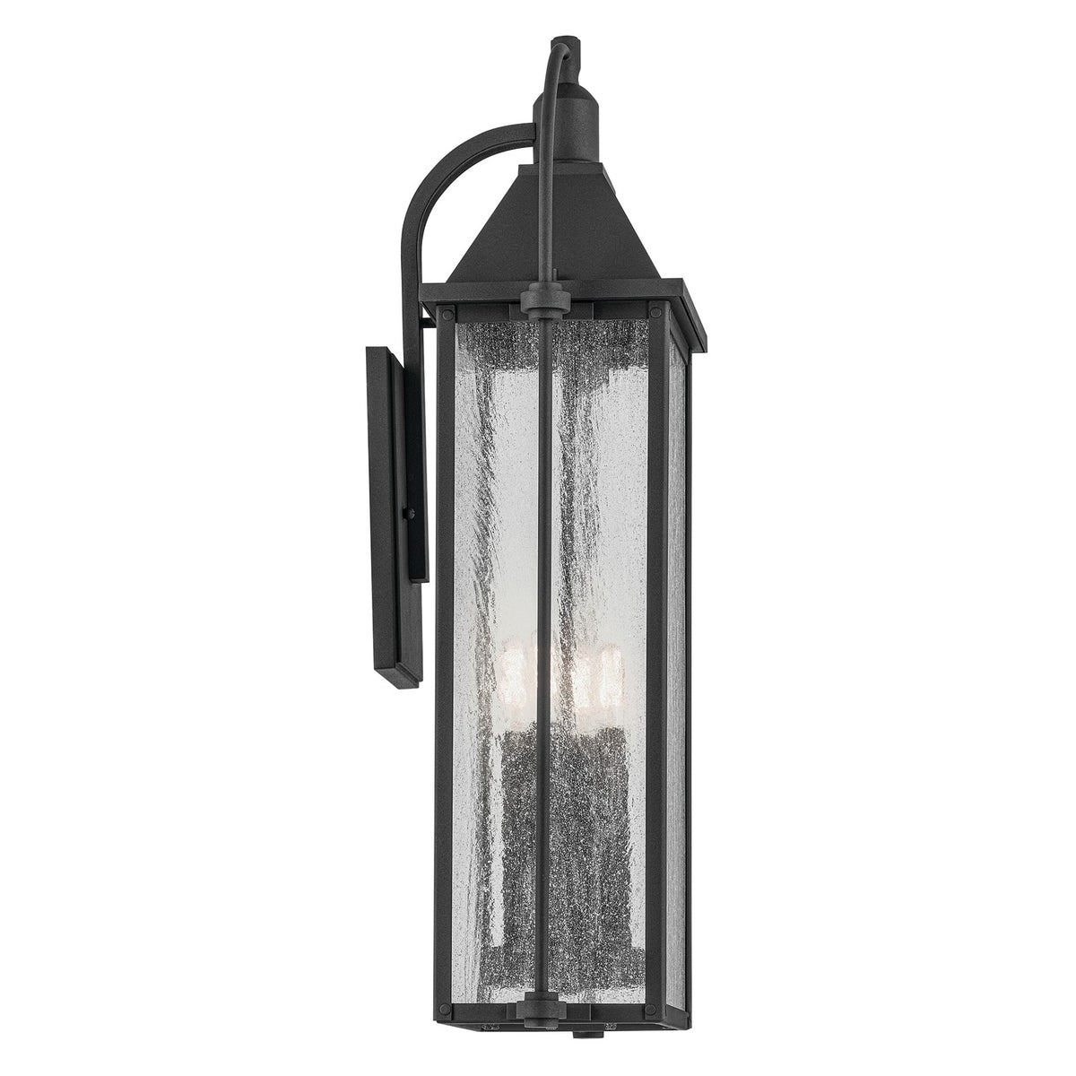Kichler Harbor Row 12in 4-Light Outdoor Wall Light | Farmhouse Textured Black and Clear Seeded Glass | Covered Patio & Entryway | Model 49716BKT