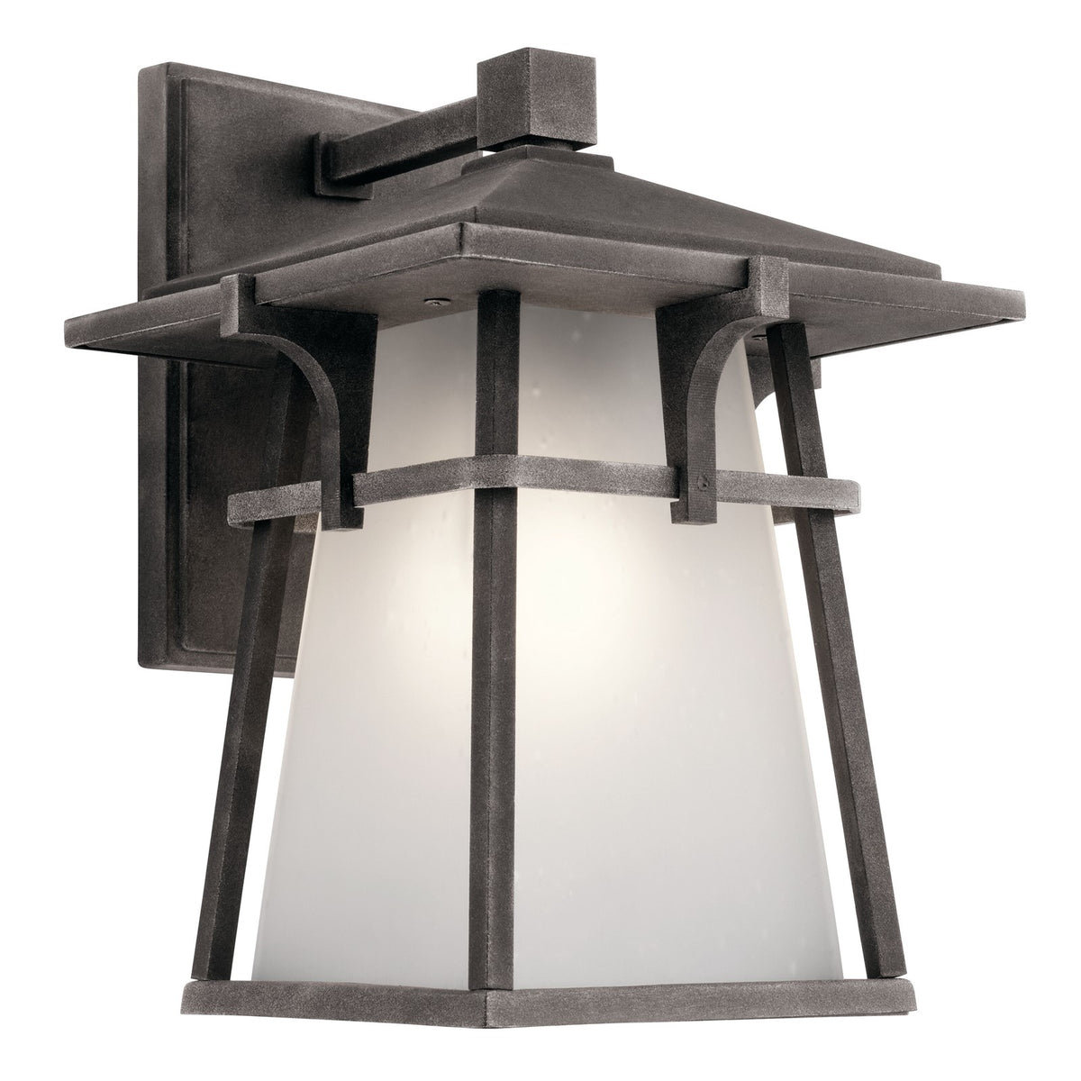 Kichler Beckett 11in 1-Light Outdoor Wall Sconce | Craftsman Weathered Zinc and Etch Seed Glass | Covered Patios | 8 x 11 in | Model 49721WZC