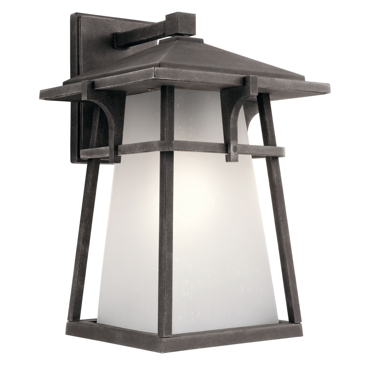Kichler Beckett 10in 1-Light Outdoor Wall Sconce | Craftsman Weathered Zinc and Etched Seeded Glass | Covered Patios & Entryways | Model 49722WZC