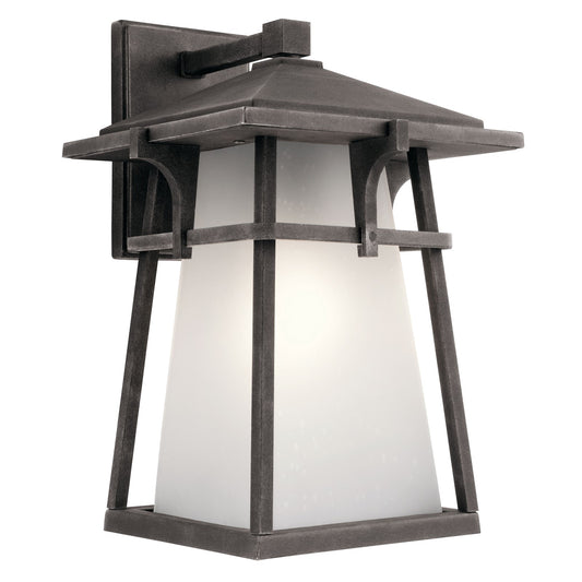Kichler Beckett 10in 1-Light Outdoor Wall Sconce | Craftsman Weathered Zinc and Etched Seeded Glass | Covered Patios & Entryways | Model 49722WZC