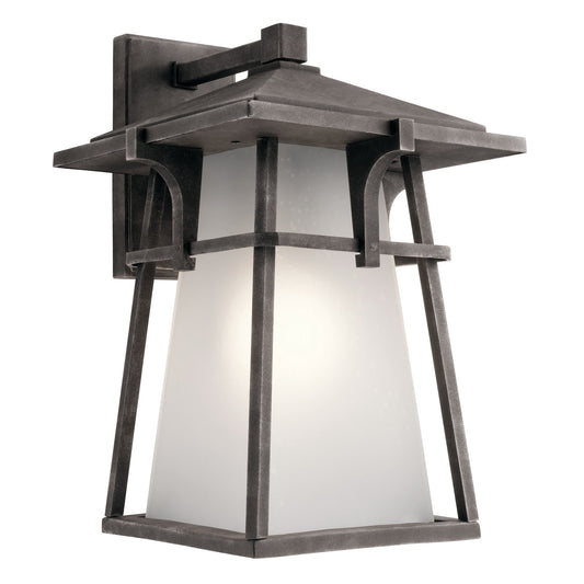 Kichler Beckett 12in 1-Light Outdoor Wall Lantern | Arts & Crafts Weathered Zinc and Etched Seeded Glass | Covered Patio & Entryway | Model 49723WZC