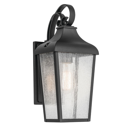 Kichler Forestdale 7in 1-Light Outdoor Wall Sconce | Textured Black and Clear Seeded Glass | Porch & Entryway | 7 x 14.75 x 6.5 in | Model 49735BKT