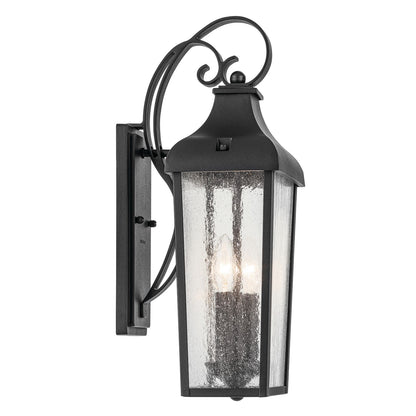 Kichler Forestdale 2-Light Outdoor Wall Sconce | Traditional Textured Black and Clear Seeded Glass | Covered Patio & Entryway | Model 49736BKT
