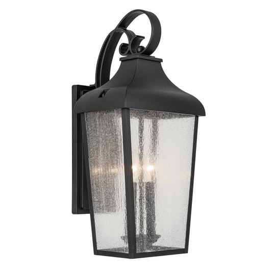 Kichler Forestdale 21.5in 2-Light Outdoor Wall Sconce | Traditional Textured Black and Clear Seeded Glass | Covered Porch & Entryway | Model 49737BKT