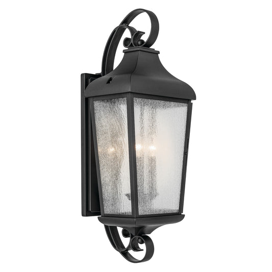 Kichler Forestdale 31in 3-Light Outdoor Wall Sconce | Traditional Textured Black Aluminum and Clear Seeded Glass | Covered Patio | Model 49738BKT