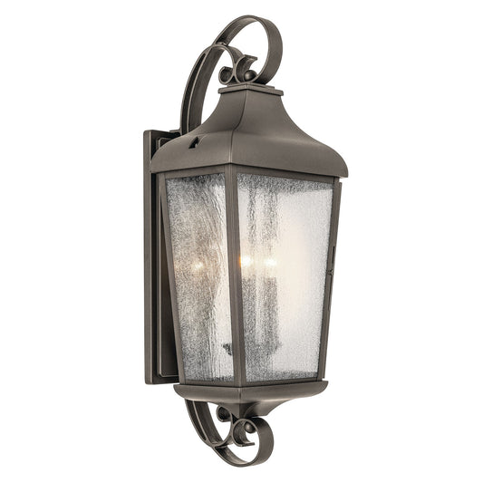 Kichler Forestdale 12in 3-Light Outdoor Wall Sconce | Traditional Olde Bronze and Clear Seeded Glass | Covered Patio & Entryway | Model 49738OZ