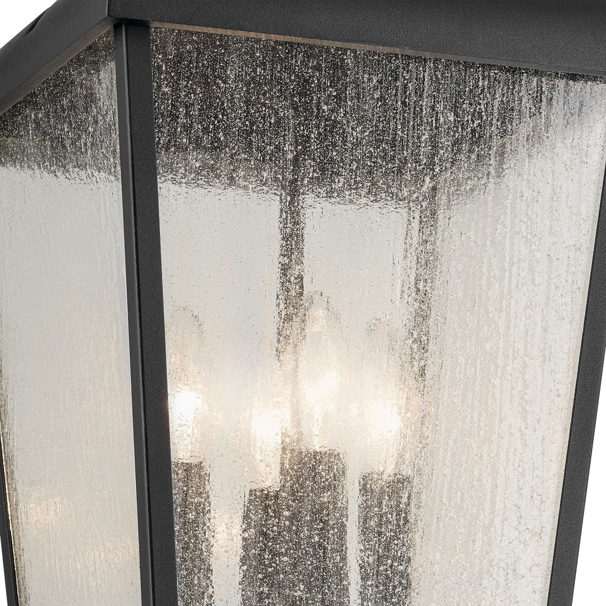 Kichler Forestdale 10in 4-Light Outdoor Pendant | Textured Black and Clear Seeded Glass | Covered Patio & Entryway | 10 x 10 x 20 in | Model 49740BKT