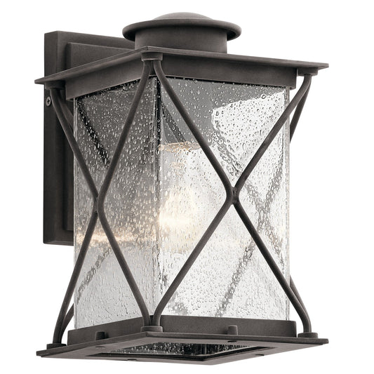 Kichler Argyle Outdoor Wall Lantern 10.25in | Weathered Zinc Aluminum | Lodge-Style Exterior Sconce | 1-Light, Clear Seeded Glass | Model 49743WZC