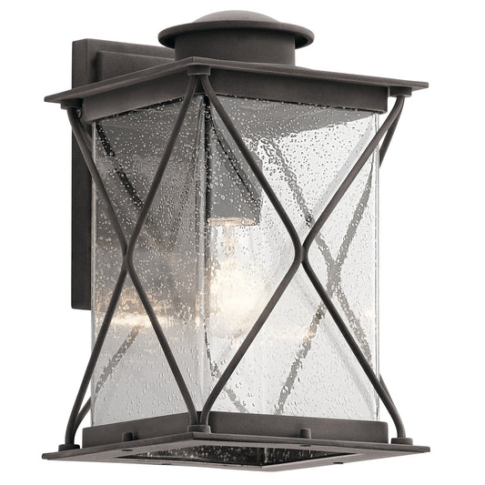 Kichler Argyle 8in Outdoor Wall Sconce | Lodge Weathered Zinc and Clear Seeded Glass | Covered Patio & Entryway | 8 x 12.75 x 9.25 in | Model 49744WZC