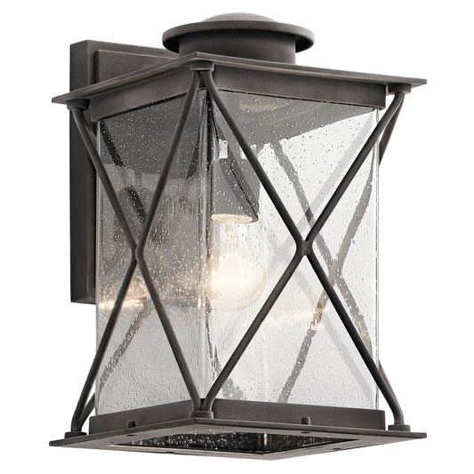 Kichler Argyle 10in 1-Light Outdoor Wall Lantern | Lodge Weathered Zinc and Clear Seeded Glass | Covered Patio & Entryway | Model 49745WZC