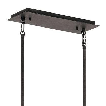 Kichler Wright 36in 3-Light Outdoor Linear Chandelier | Rustic Weathered Zinc and Clear Seeded Glass | Covered Patio & Porch | Model 49805WZC