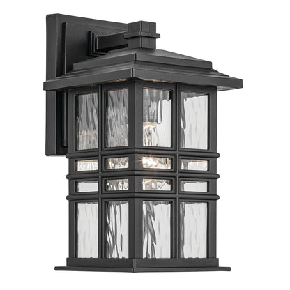 Kichler Beacon Square 1-Light Outdoor Wall Light | Coastal Textured Black and Clear Hammered Glass | Covered Patio & Entryway | Model 49829BKT