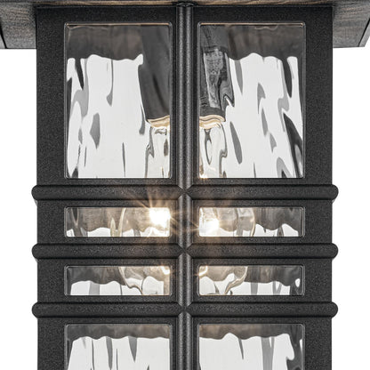 Kichler Beacon Square 1-Light Outdoor Wall Light | Coastal Textured Black and Clear Hammered Glass | Covered Patio & Entryway | Model 49829BKT