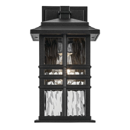 Kichler Beacon Square 1-Light Outdoor Wall Light | Coastal Textured Black and Clear Hammered Glass | Covered Patio & Entryway | Model 49829BKT