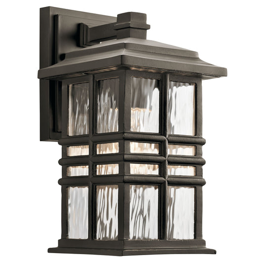 Kichler Beacon Square 1-Light Outdoor Wall Sconce | Arts & Crafts Olde Bronze and Clear Hammered Glass | Covered Patio & Entryway | Model 49829OZ