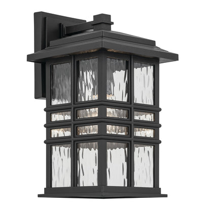 Kichler Beacon Square 8in 1-Light Outdoor Wall Light | Coastal Textured Black and Clear Hammered Glass | Covered Patio & Entryway | Model 49830BKT