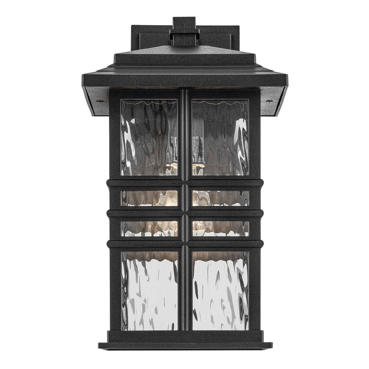 Kichler Beacon Square 8in 1-Light Outdoor Wall Light | Coastal Textured Black and Clear Hammered Glass | Covered Patio & Entryway | Model 49830BKT