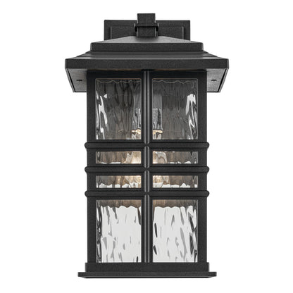 Kichler Beacon Square 8in 1-Light Outdoor Wall Light | Coastal Textured Black and Clear Hammered Glass | Covered Patio & Entryway | Model 49830BKT