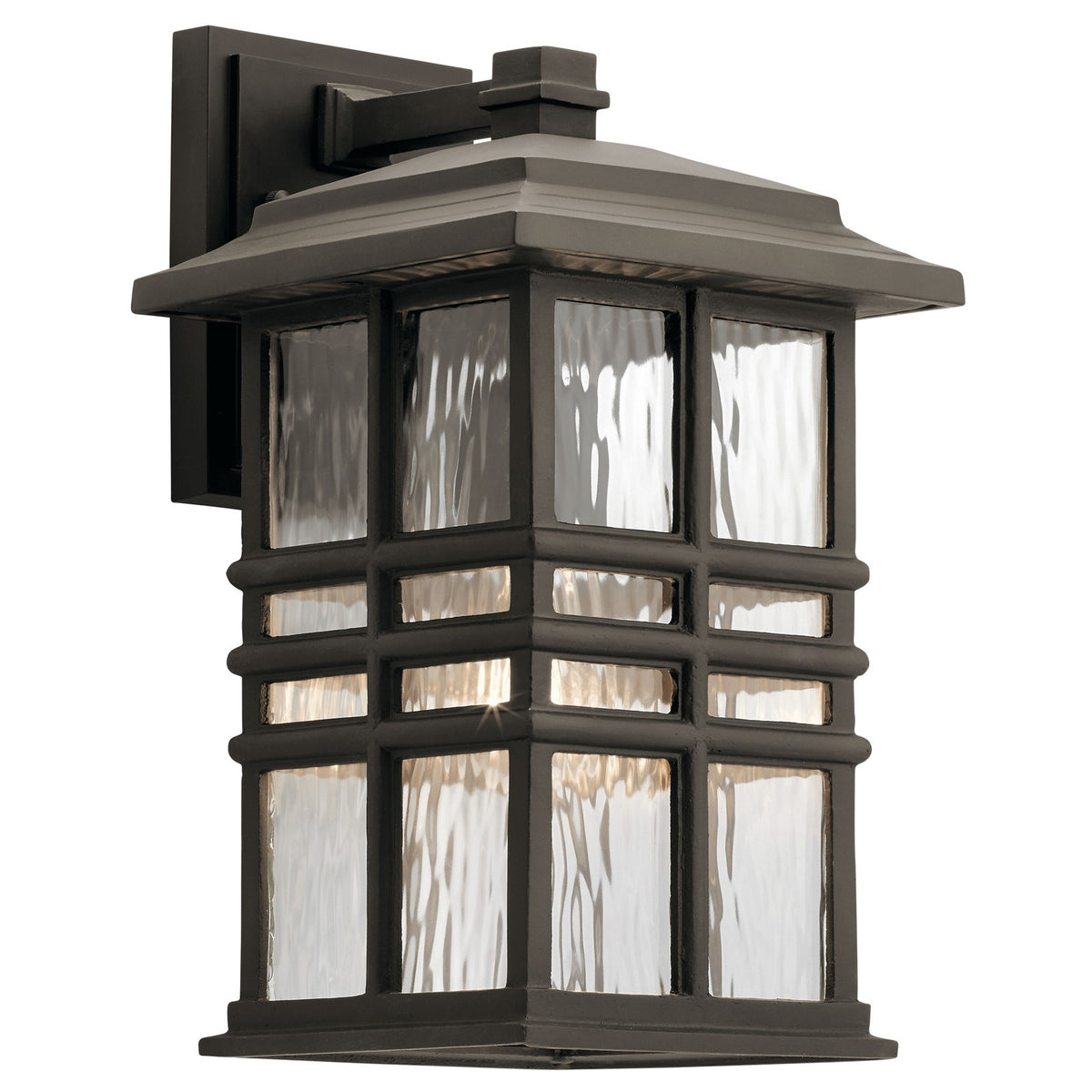 Kichler Beacon Square 8in 1-Light Outdoor Wall Light | Arts & Crafts Olde Bronze and Clear Hammered Glass | Entryway & Covered Patio | Model 49830OZ