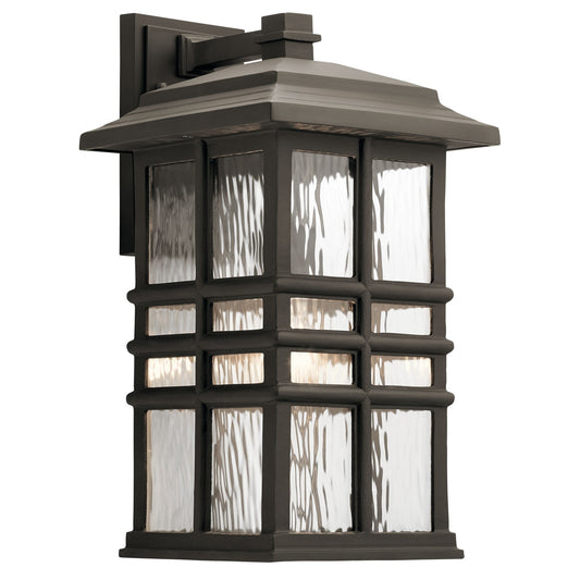 Kichler Beacon Square 10in 1-Light Outdoor Wall Sconce | Arts & Crafts Olde Bronze and Clear Hammered Glass | Entryway & Covered | Model 49831OZ