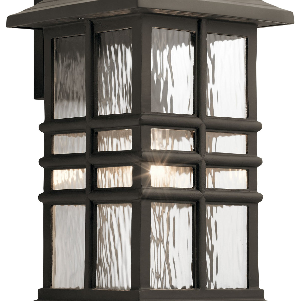Kichler Beacon Square 10in 1-Light Outdoor Wall Sconce | Arts & Crafts Olde Bronze and Clear Hammered Glass | Entryway & Covered | Model 49831OZ