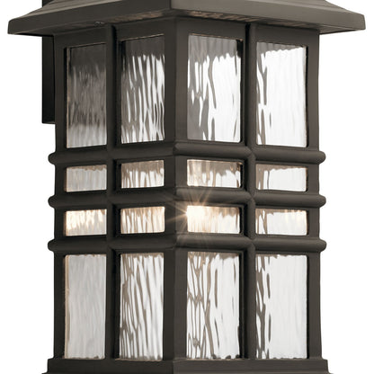 Kichler Beacon Square 10in 1-Light Outdoor Wall Sconce | Arts & Crafts Olde Bronze and Clear Hammered Glass | Entryway & Covered | Model 49831OZ