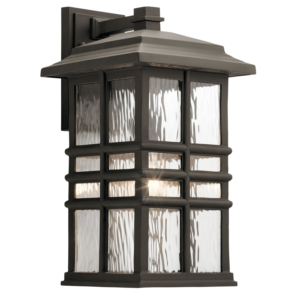 Kichler Beacon Square 10in 1-Light Outdoor Wall Sconce | Arts & Crafts Olde Bronze and Clear Hammered Glass | Entryway & Covered | Model 49831OZ