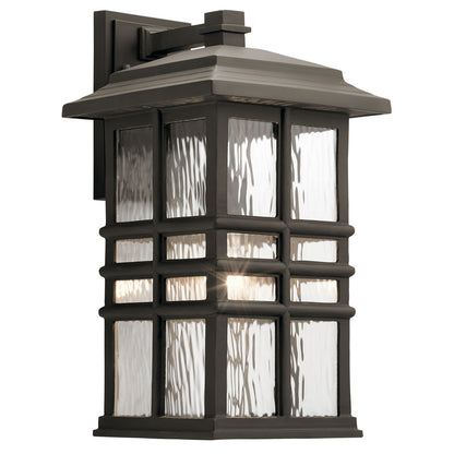 Kichler Beacon Square 10in 1-Light Outdoor Wall Sconce | Arts & Crafts Olde Bronze and Clear Hammered Glass | Entryway & Covered | Model 49831OZ