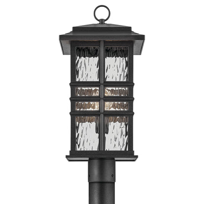 Kichler Beacon Square 9in 1-Light Outdoor Post Lantern | Coastal Textured Black and Clear Hammered Glass | Patio & Garden | Model 49832BKT