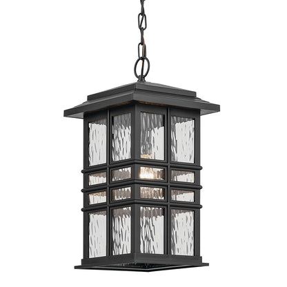 Kichler Beacon Square 1-Light Outdoor Hanging Pendant | Coastal Textured Black EPMM with Clear Hammered Glass | Covered Patio | Model 49833BKT