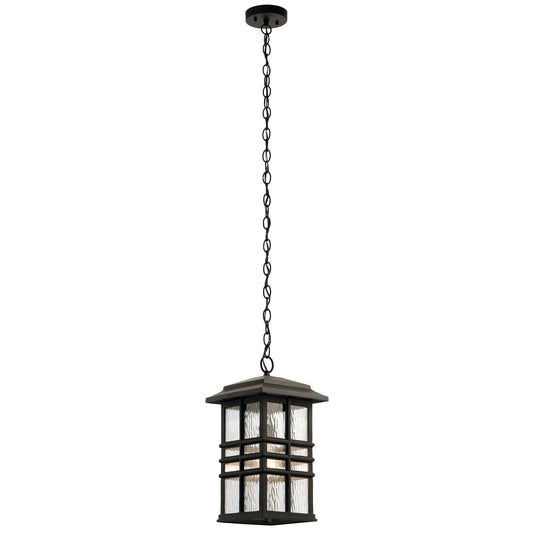 Kichler Beacon Square 10in 1-Light Outdoor Pendant | Arts & Crafts Olde Bronze and Clear Hammered Glass | Covered Patio & Porch | Model 49833OZ