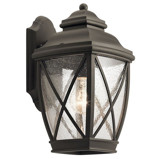Kichler Tangier 8in 1-Light Outdoor Wall Sconce | Rustic Olde Bronze and Clear Seeded Glass | Covered Patio & Entryway | Model 49841OZ
