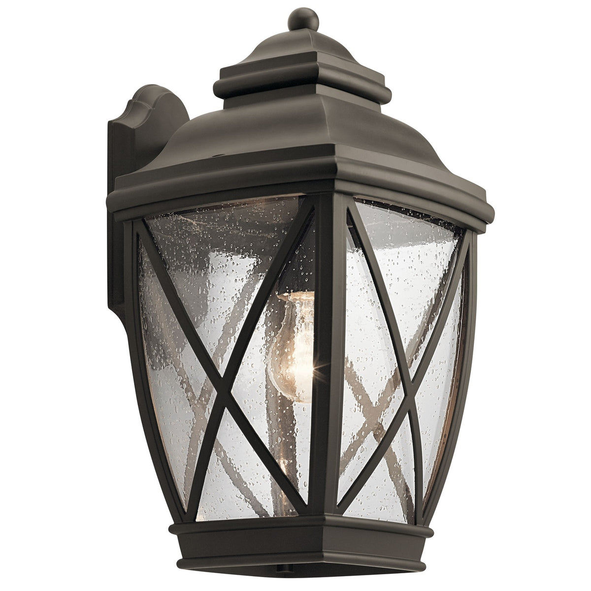 Kichler Tangier 17in 1-Light Outdoor Wall Sconce | Rustic Olde Bronze and Clear Seeded Glass | Covered Patio & Entryway | Model 49842OZ