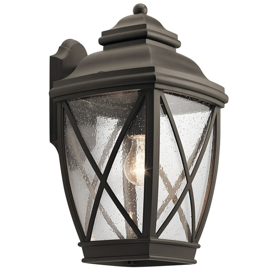 Kichler Tangier 17in 1-Light Outdoor Wall Sconce | Rustic Olde Bronze and Clear Seeded Glass | Covered Patio & Entryway | Model 49842OZ