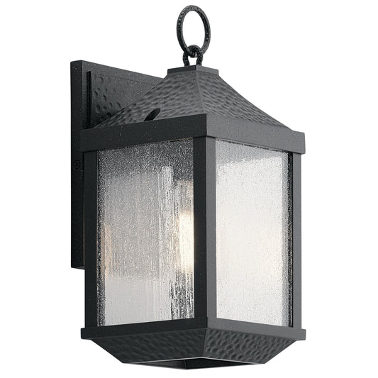 Kichler Springfield 13.5in 1-Light Outdoor Wall Sconce | Distressed Black Aluminum and Seeded Glass | Covered Patio & Entryway | Model 49984DBK