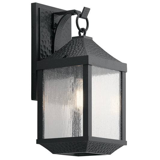 Kichler Springfield 8in 1-Light Outdoor Wall Sconce | Industrial Distressed Black Aluminum and Seeded Glass | Covered Patio | Model 49985DBK