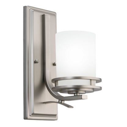 Kichler Hendrik 12in 1-Light Wall Sconce | Brushed Nickel and Satin Etched Opal Glass | Bathroom & Hallway | 5.25 x 12 in | Model 5076NI