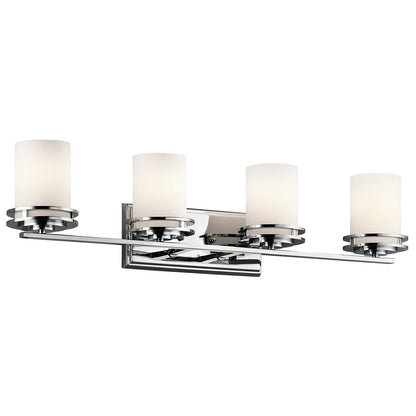 Kichler Hendrik 33.75in 4-Light Vanity Light | Chrome and Satin Etched Cased Opal Glass | Bathroom & Powder Room | 33.75 x 7.75 in | Model 5079CH