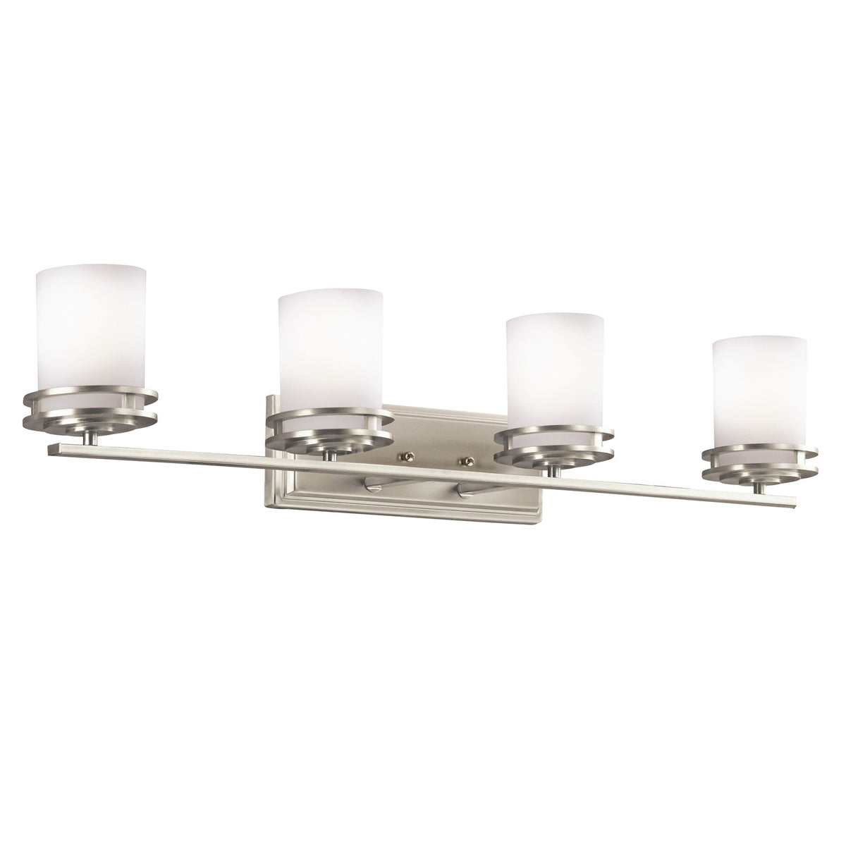 Kichler Hendrik 34in 4-Light Bathroom Vanity Light | Contemporary Brushed Nickel and Satin Etched Cased Opal Glass | Bathroom Vanity | Model 5079NI