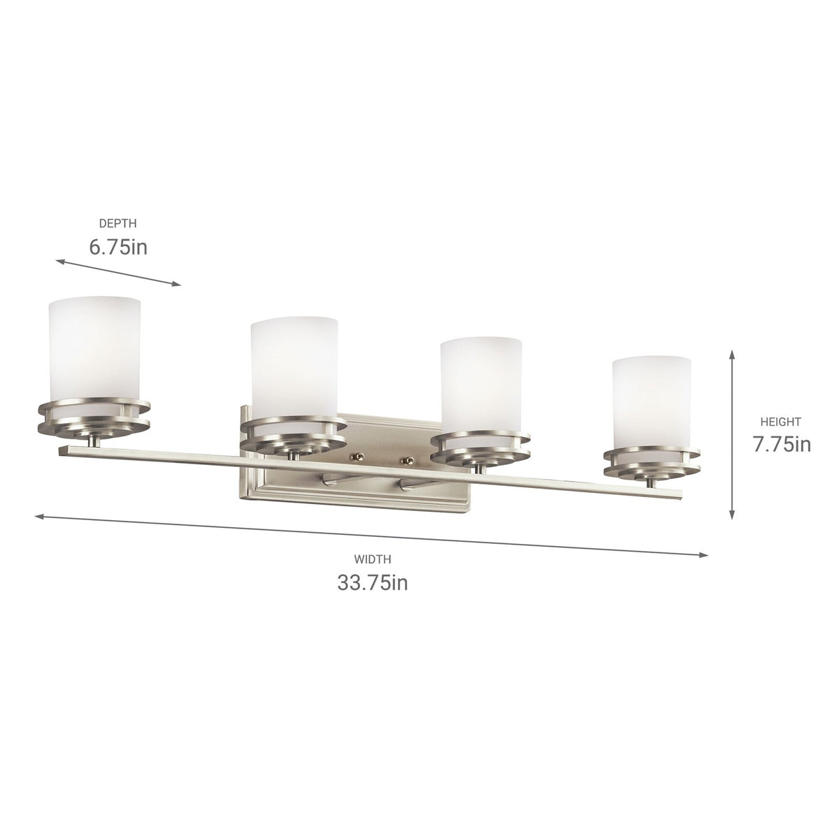 Kichler Hendrik 34in 4-Light Bathroom Vanity Light | Contemporary Brushed Nickel and Satin Etched Cased Opal Glass | Bathroom Vanity | Model 5079NI
