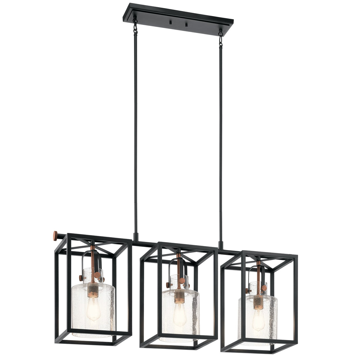 Kichler Kitner 42in 3-Light Linear Chandelier | Black Steel and Clear Glass | Kitchen Island & Dining Room | 42 x 10 x 18 in | Model 52033BK