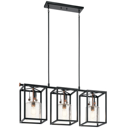 Kichler Kitner 42in 3-Light Linear Chandelier | Black Steel and Clear Glass | Kitchen Island & Dining Room | 42 x 10 x 18 in | Model 52033BK