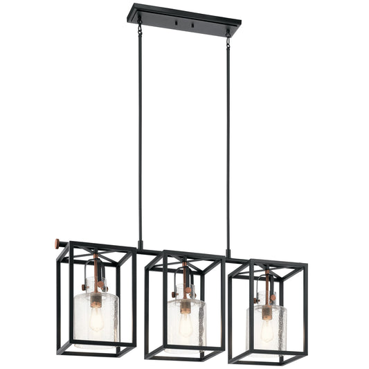 Kichler Kitner 42in 3-Light Linear Chandelier | Black Steel and Clear Glass | Kitchen Island & Dining Room | 42 x 10 x 18 in | Model 52033BK