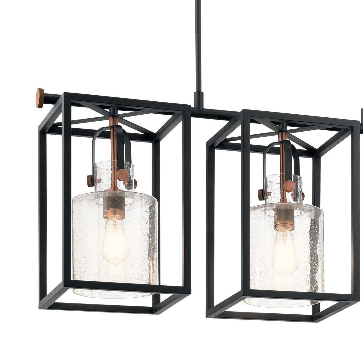 Kichler Kitner 42in 3-Light Linear Chandelier | Black Steel and Clear Glass | Kitchen Island & Dining Room | 42 x 10 x 18 in | Model 52033BK