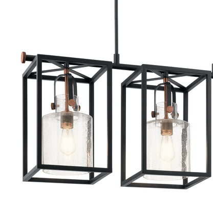 Kichler Kitner 42in 3-Light Linear Chandelier | Black Steel and Clear Glass | Kitchen Island & Dining Room | 42 x 10 x 18 in | Model 52033BK