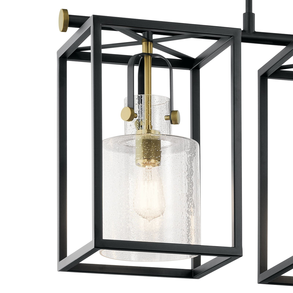 Kichler Kitner 42in 3-Light Linear Chandelier | Black Steel and Clear Glass | Kitchen Island & Dining Room | 42 x 10 x 18 in | Model 52033BK